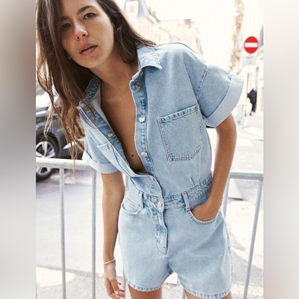 Zara Cotton Denim Romper Jumpsuit Size XS